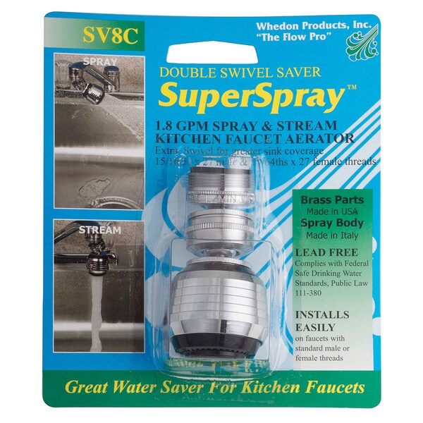 Keeney Mfg Whedon SuperSpray Dual Thread 15/16 in.- 27M x 55/64 in.-27F Chrome Plated Swivel Sprayrator SV8C - main